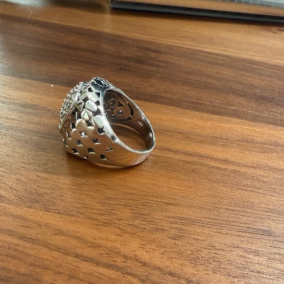 925 Sterling Silver Vintage Cubic Zirconia Dotted Square Ring Size 7 - Picture 3 of 10